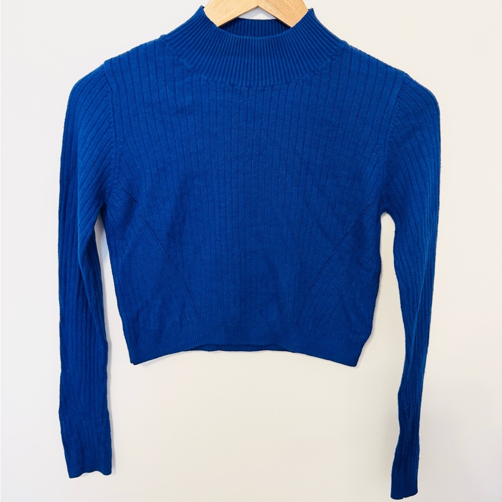Top Shop Cobalt Blue Cropped Ribbed Sweater